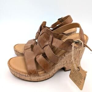 Born Bernese Cage Leather Platform Cork Wedge Sandal Women's Size US9M EU40